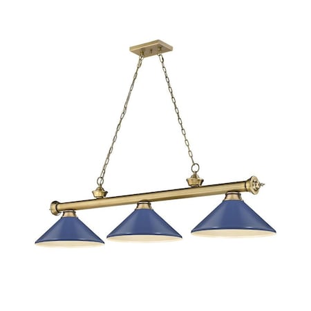 Z-Lite Cordon 3 Light Billiard, Rubbed Brass & Navy Blue 2306-3RB-MNB